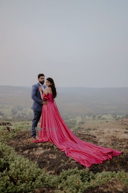 Pre-wedding hilltop embrace